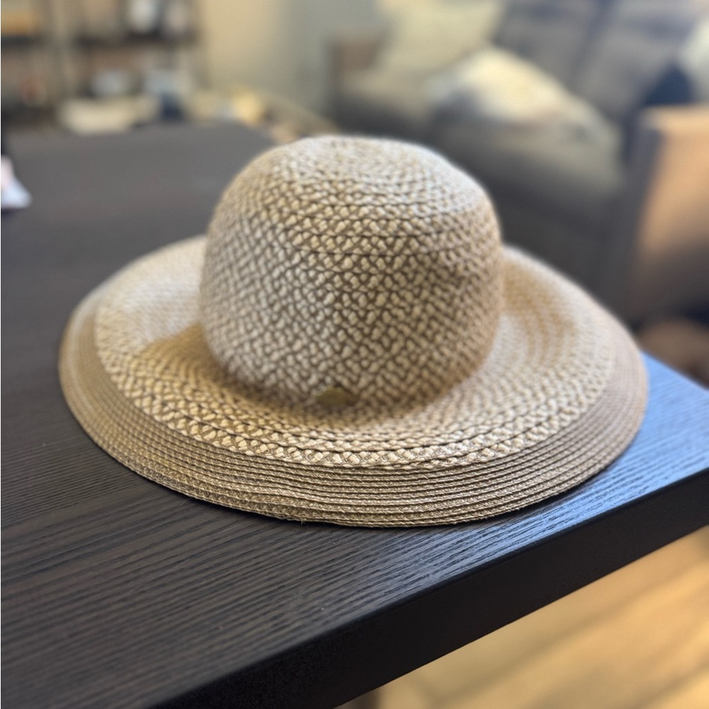Eric Javits Tan Wide-Brim Hat with Intricate Weave